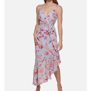 Eliza J Blue Floral Asymmetrical Ruffle Hem Dress Size 12